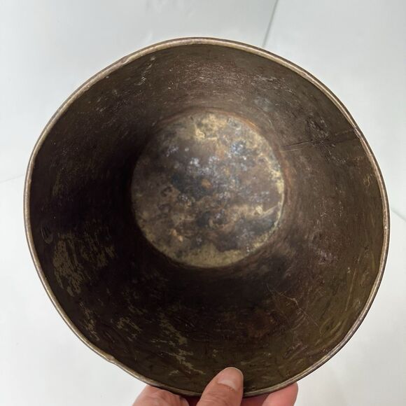 Vtg Metal Trash Can Ye Old Inn Scene Waste Bin Rustic Primitive Patina Tavern - Picture 5 of 16